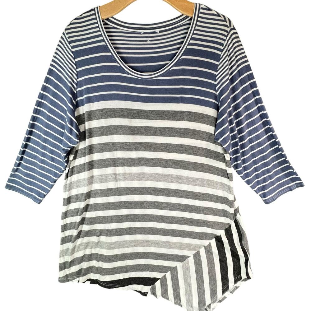 Dressbarn DB Sunday Tunic Top Womens XL Blue Gray Stripe Asymmetric Stretch